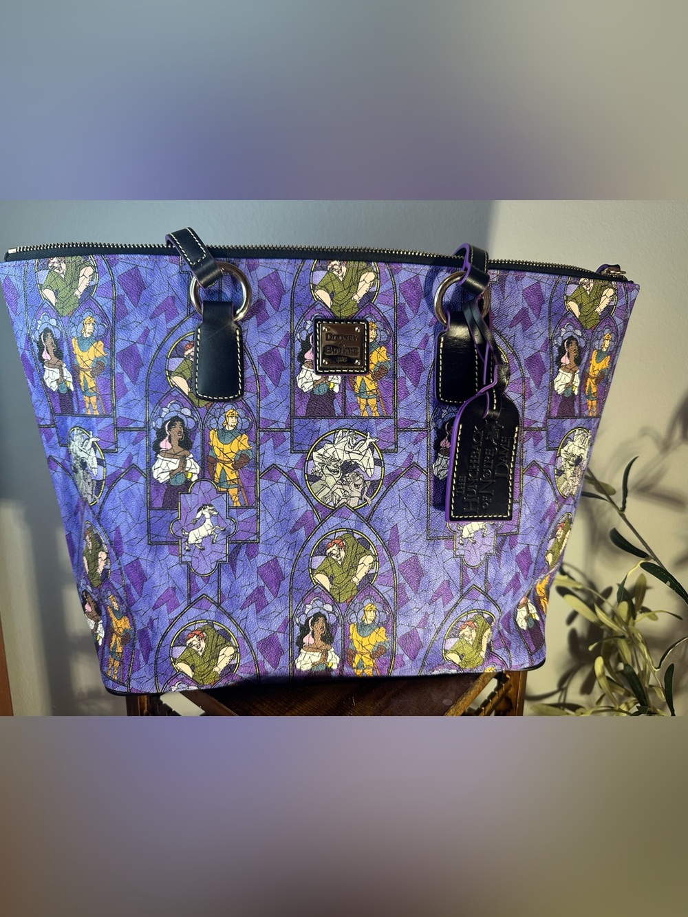 Dooney & Bourke Disney Hunchback of Notre Dame Purple Stained Glass Tote Bag